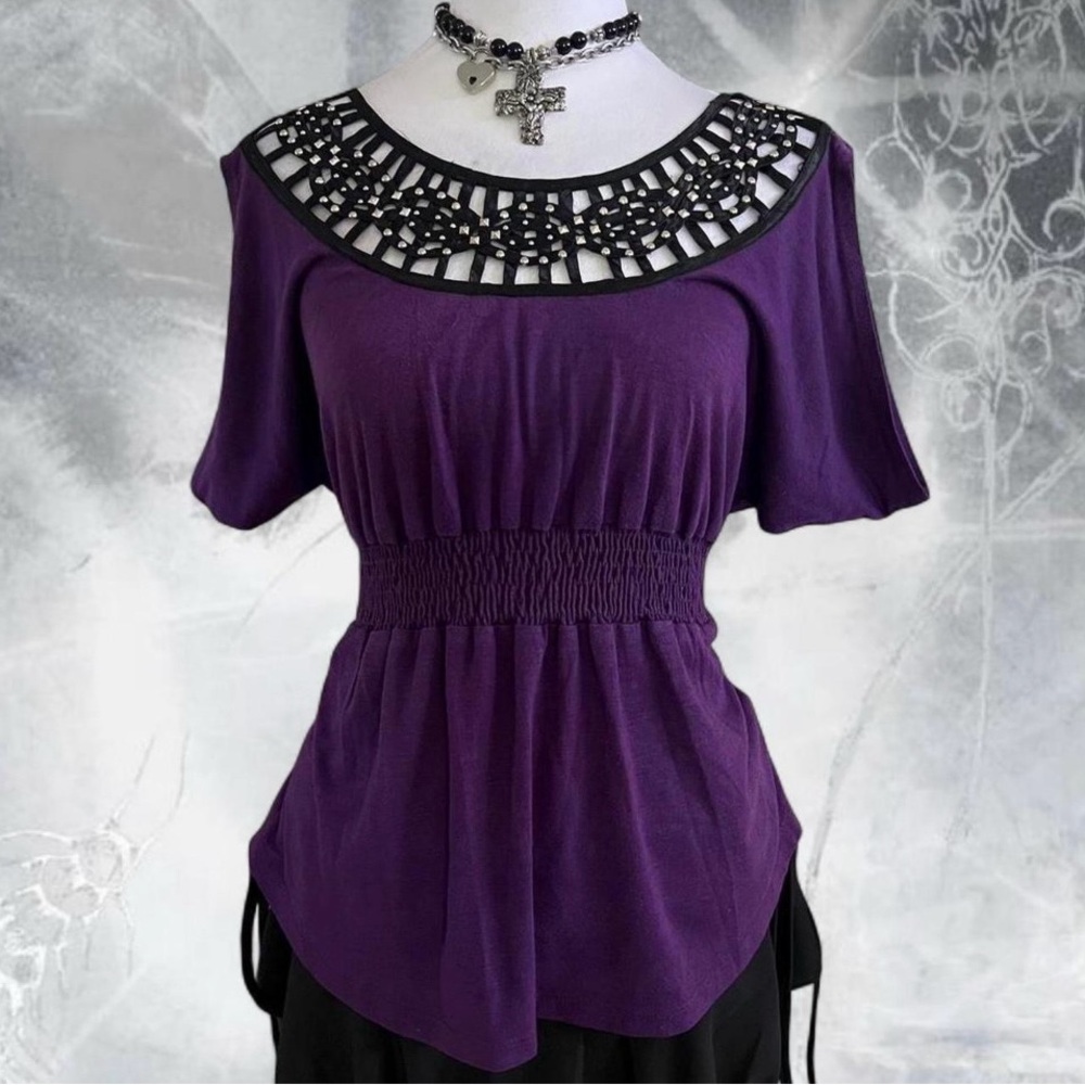 Trixxi Purple Blouse with Beaded Neckline